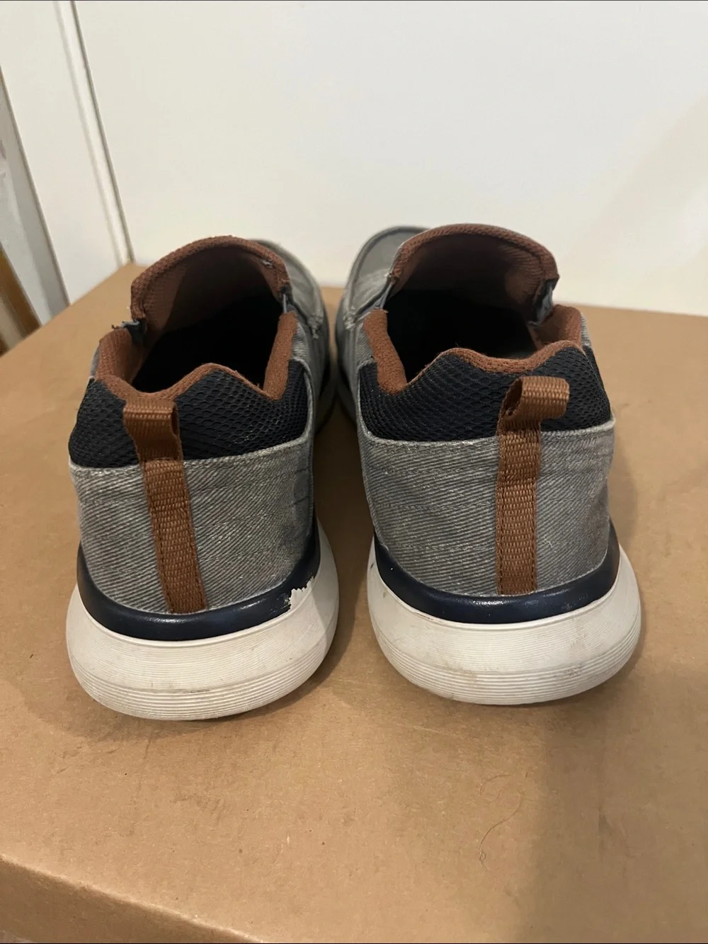Skechers Gray Canvas Slip-On Loafers with Brown Lining